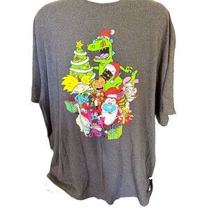 Nickelodeon Christmas Graphic T-Shirt mens gray Size XXXL Ren & Stimpy Raptar